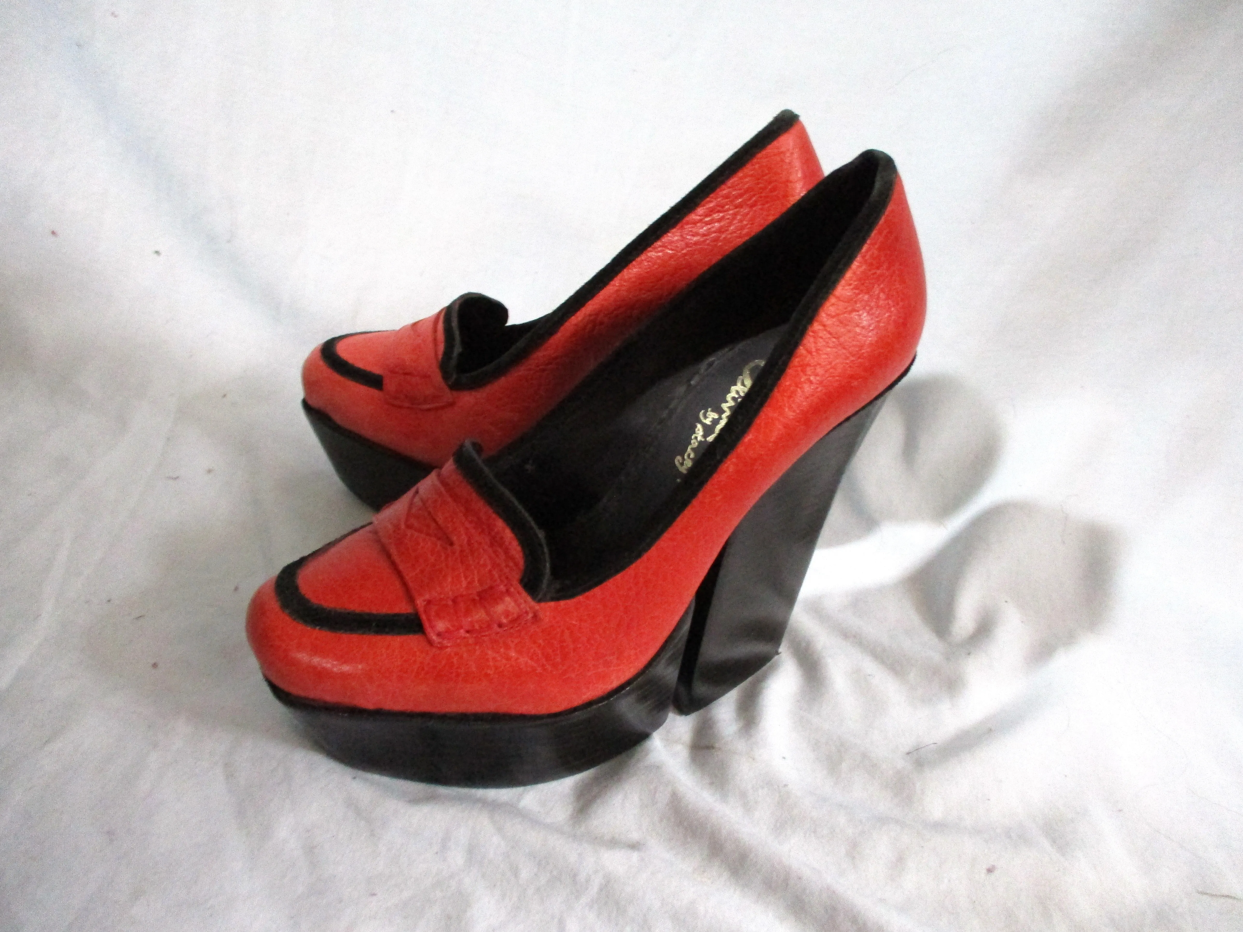 ALICE   OLIVIA STACEY BENDET Chunky Heel Platform Leather Pump Shoe RUST RED 38.5