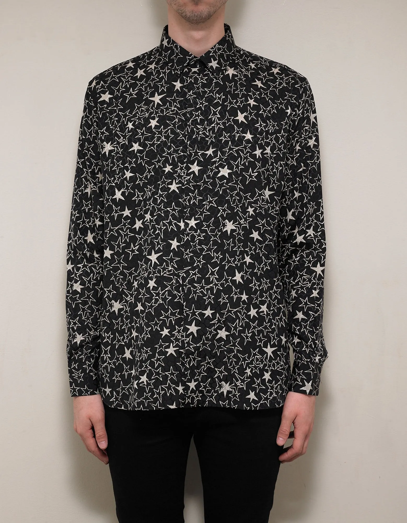 Black Graffiti Stars Print Silk Shirt