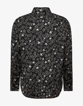 Black Graffiti Stars Print Silk Shirt