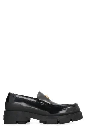 BLACK LEATHER LOAFER WITH LOGO