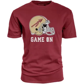 Blue 84 Adult/Unisex Florida State Helmet/Game On Life is Good Design Short Sleeve T-shirt - Garnet