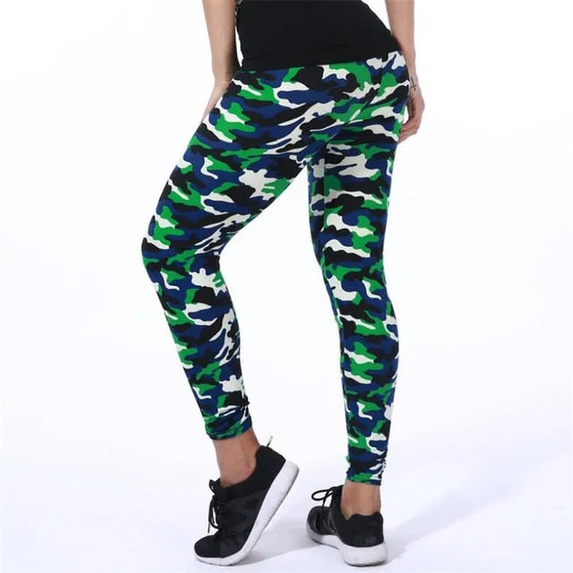 Camouflage Womens for Leggins Graffiti Style Slim Stretch Trouser Army Green Leggings