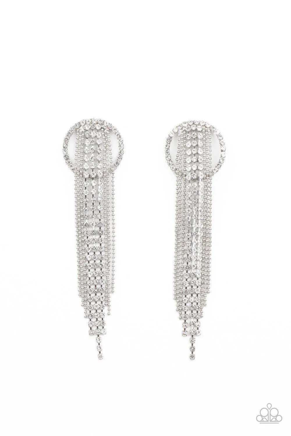 Dazzle By Default White Rhinestone Chain Post Earrings - Paparazzi Accessories