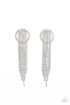 Dazzle By Default White Rhinestone Chain Post Earrings - Paparazzi Accessories