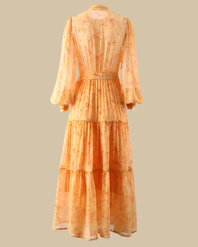 Jade Vintage-Inspired Floral Orange Maxi Dress