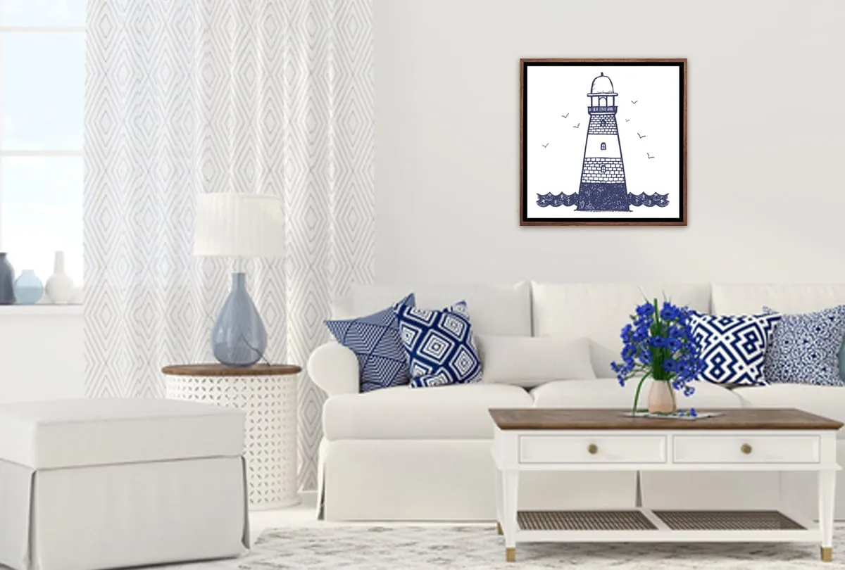 Lighthouse Navy on White | Canvas Wall Art Print