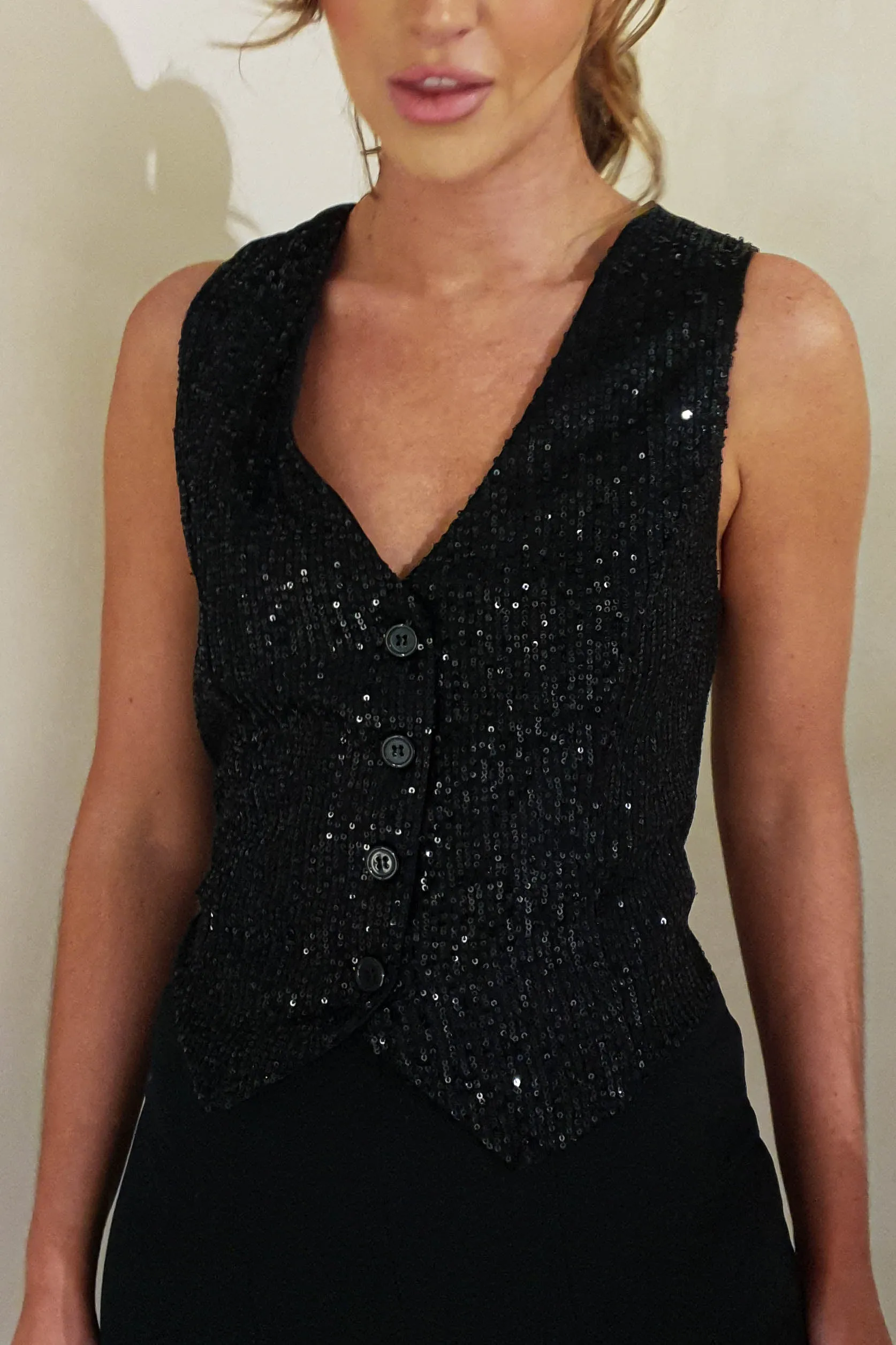 Madonna Sequin Waistcoat | Black