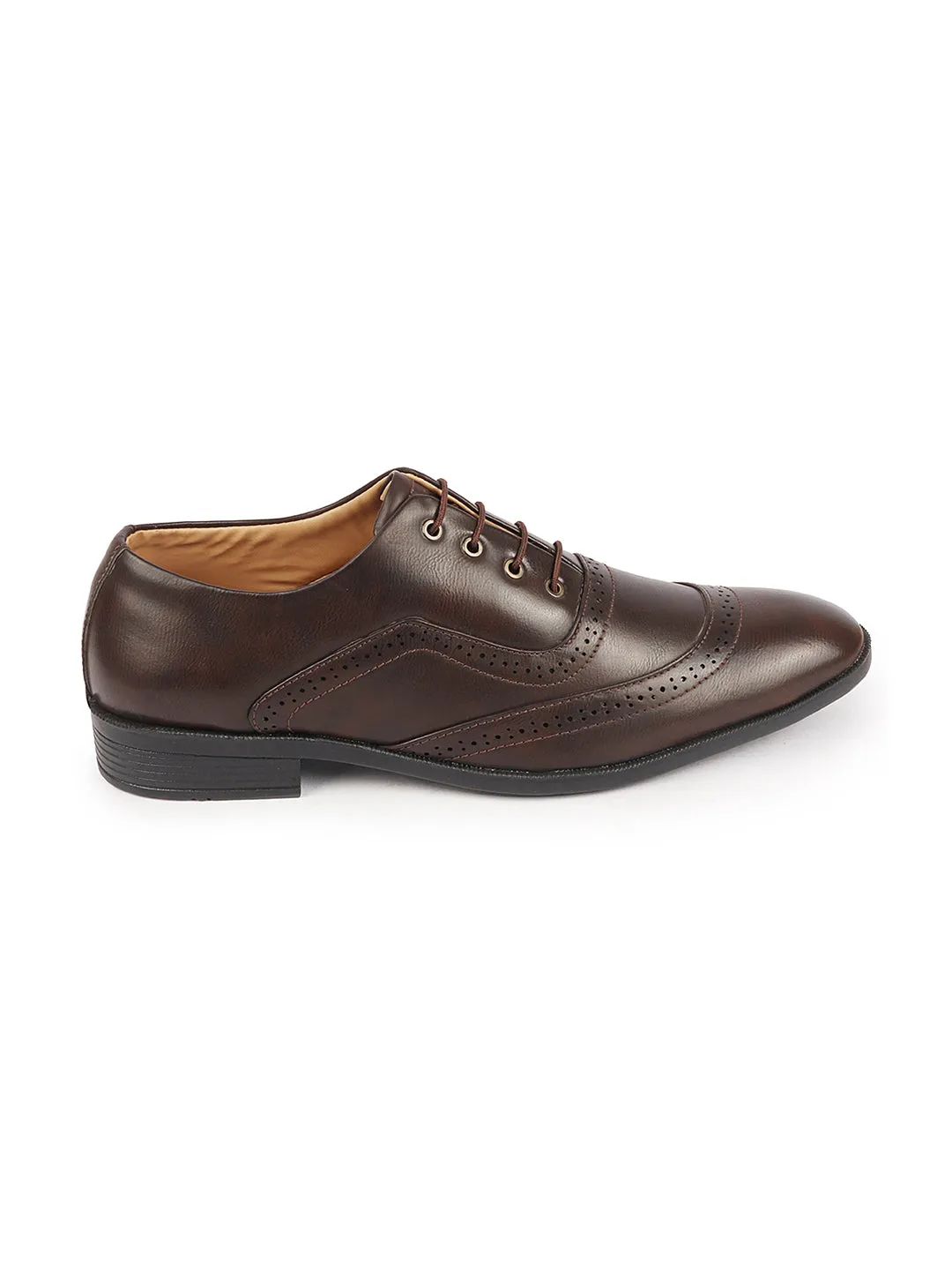 Men Brown Formal Office Round Toe Comfort Brogue Lace Up Shoes