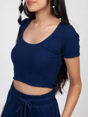 Navy Ribbed Crop Top