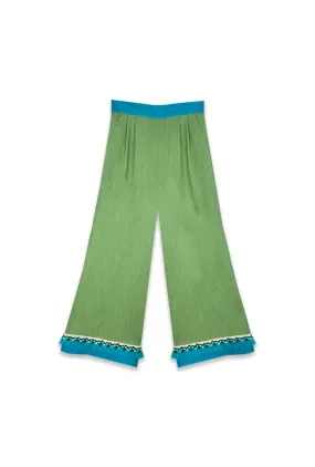 SAMPLE - BURU x Sarah Bray Bermuda Fringed Trousers  - Lime & Aqua