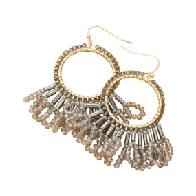 Seed Beaded Fringe Metallic Tiered Circle Dangle Earrings