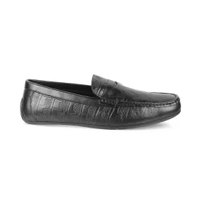 The Miland Black Men's Textured Leather Driving Loafers Tresmode